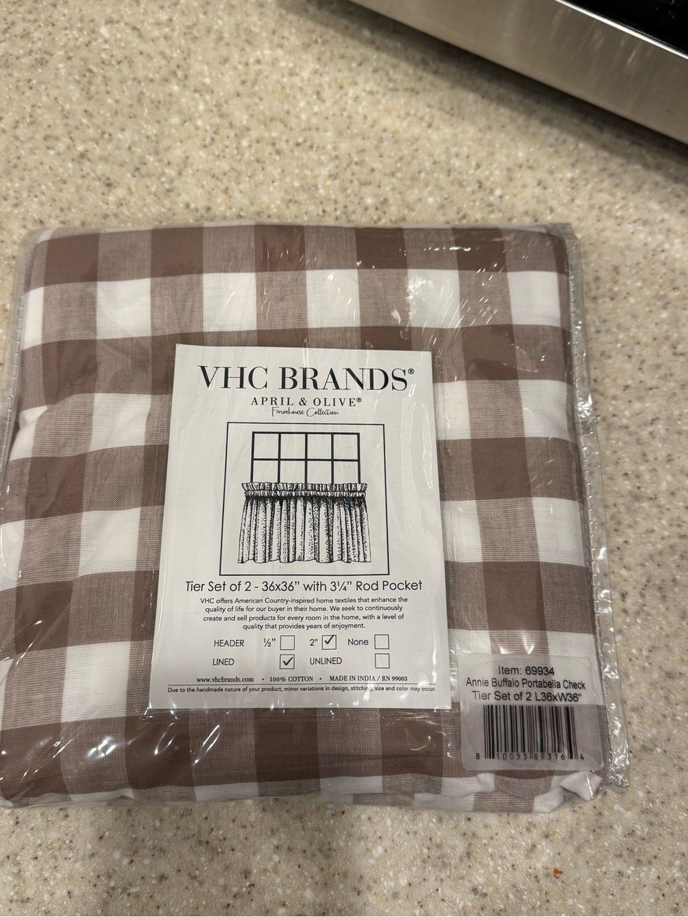 VHC Brands April & Olive Annie Buffalo Check Tier Curtain Set in Brown & White